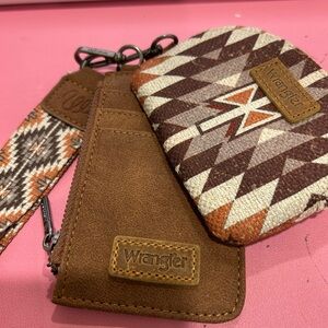 Wrangler Geometric Brown and Cream Wallet Set